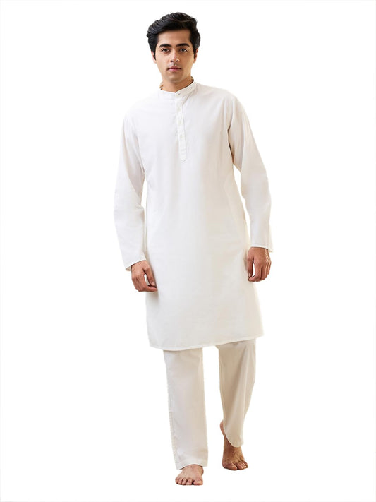 Raymond Sleepz Men Comfort Fit Solid Pattern Pure Cotton Mandrin Collar Sleepz Kurta Set (Size: L)-AEUC00013-F1