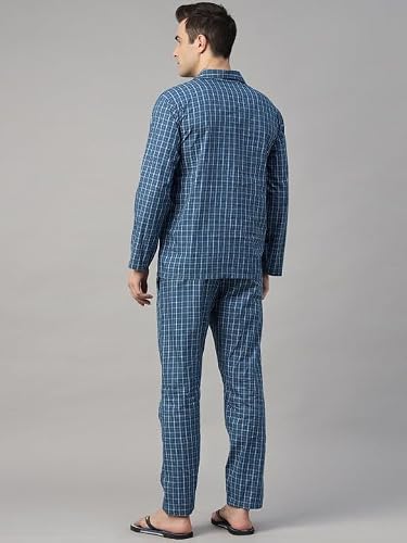 Hancock Men Checked Night Suit Blue Size M