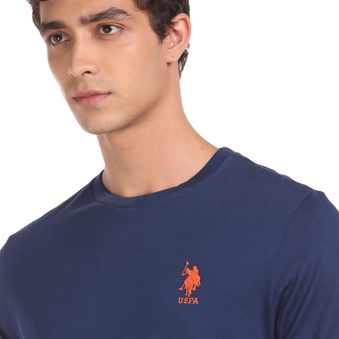 U.S. POLO ASSN. Men Pure Cotton Long Sleeve Solid I693 Regular Fit T-Shirt - Pack of 1 (Mid Blue L)
