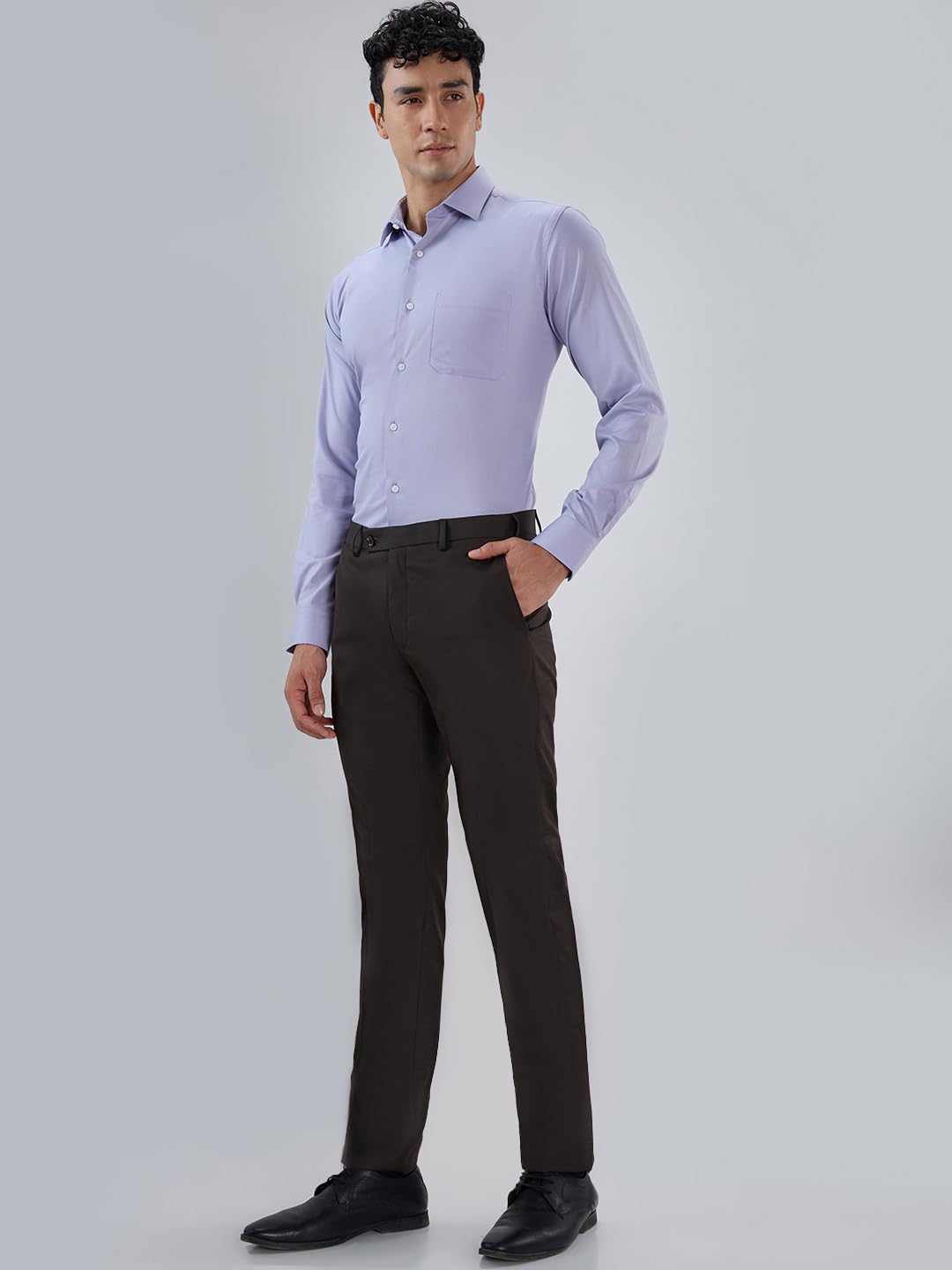 Park Avenue Men Slim Fit Structure Pattern Poly Viscose Blend Flat Front Formal Trouser Dark Brown