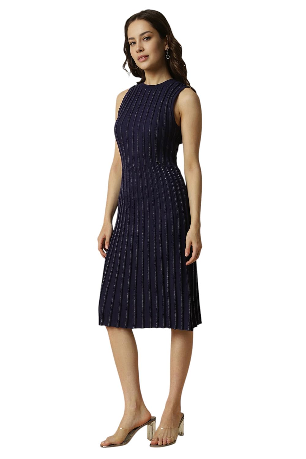 Allen Solly Women's Viscose Modern Knee-Length Dress (AHFDERGFD26172_Navy