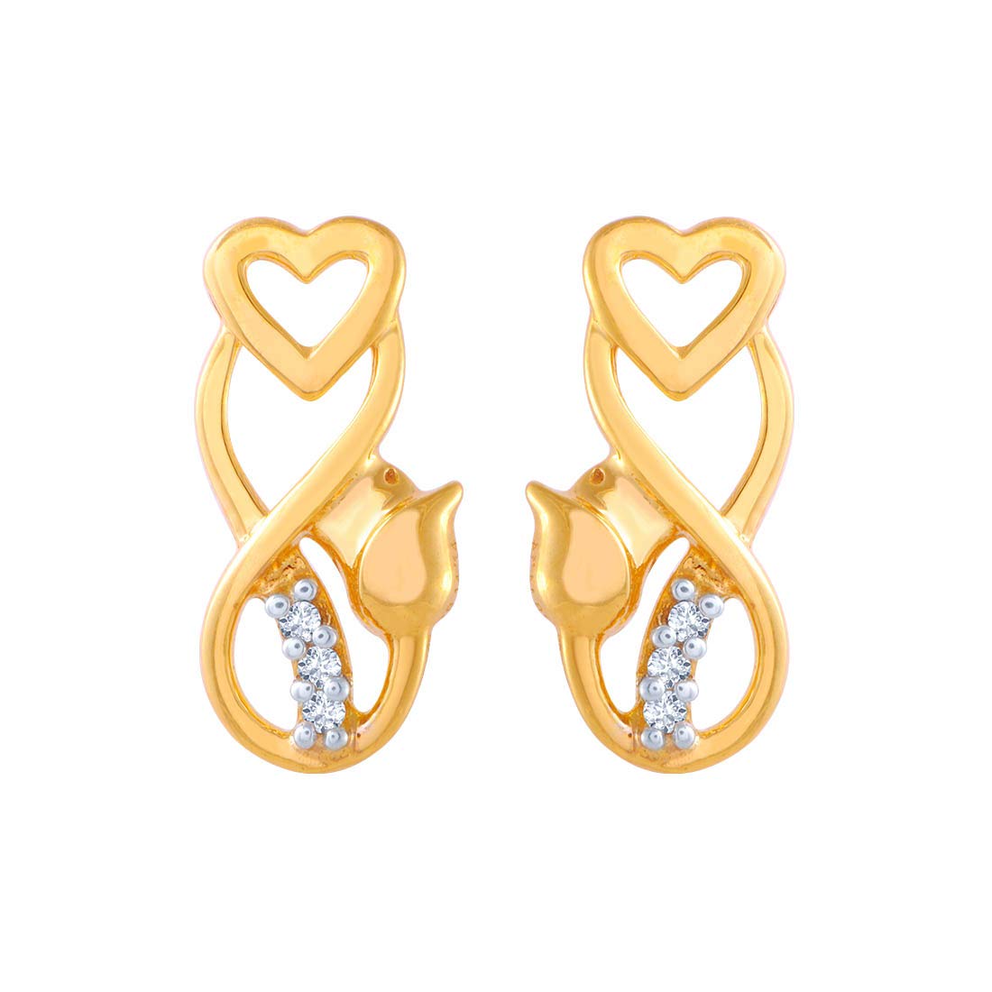 P.C. Chandra Jewellers 14k (585) Yellow Gold and American Diamond Stud Earrings for Women