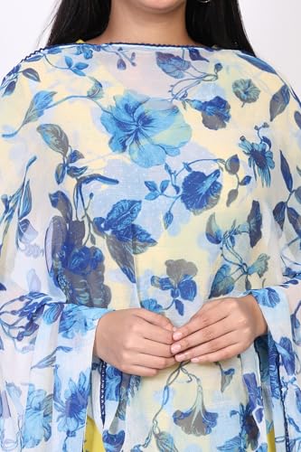 W for Woman Floral Watercolor Chiffon Dupatta - Blue (W82621-122025-FS)