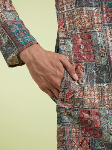 DIWAS BY MANYAVAR Men's Art Silk Printed Festive Kurta Set (2pc) (Orange, XXL)