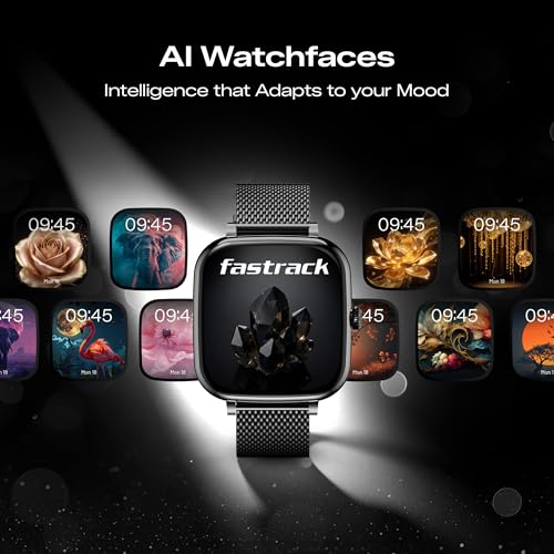 Fastrack Noir Rizz Women Smart Watch with 1.72" inch Ultra HD Display,Womens Health,AI Watchface & AI Chat,Functional Crown,24/7 Health Suite,BT Calling,IP68,Additional Silicone Strap,Games - Black