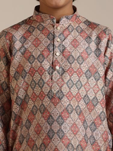 Manyavar Blended Viscose Digital Print Kurta Pyjama Set for Child(8-10 years)