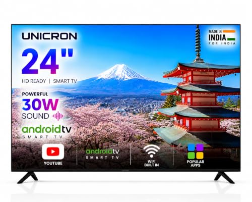 UNICRON 24 Inch Android Smart TV, HD LED Television with Bazeless Frame, 30 Watt Sound Speaker, WiFi Enabled & IPS A+ Display Panel HDR Support & Mobile Screencast
