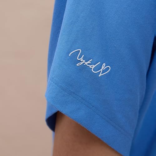 NYKD Buttery Soft Modal Cotton Graphic Tee for Women with Extended Sleeves – Comfortable Relaxed Fit, Stylish Design, Model NYS931 Blue