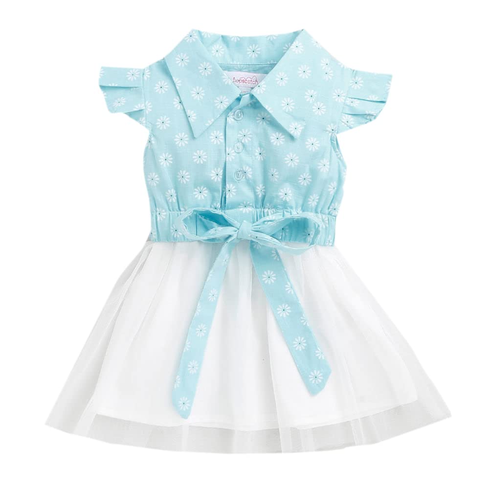 Hopscotch Girls Cotton Floral Print Casual Knee Length Dress In Blue Color For Ages 2-3 Years (Oth-1751569)