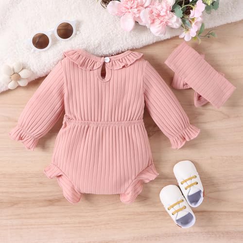 Hopscotch Baby Girls Textured Print Full Sleeves Pink Bodysuits For Ages (12-18 Months)