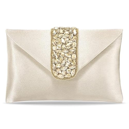 aiZ Bridral Accessories Clutch Women's Purse Bridal Bag For Casual Detachable Strap Evening Sling Bag (Cream, AA81CRM)