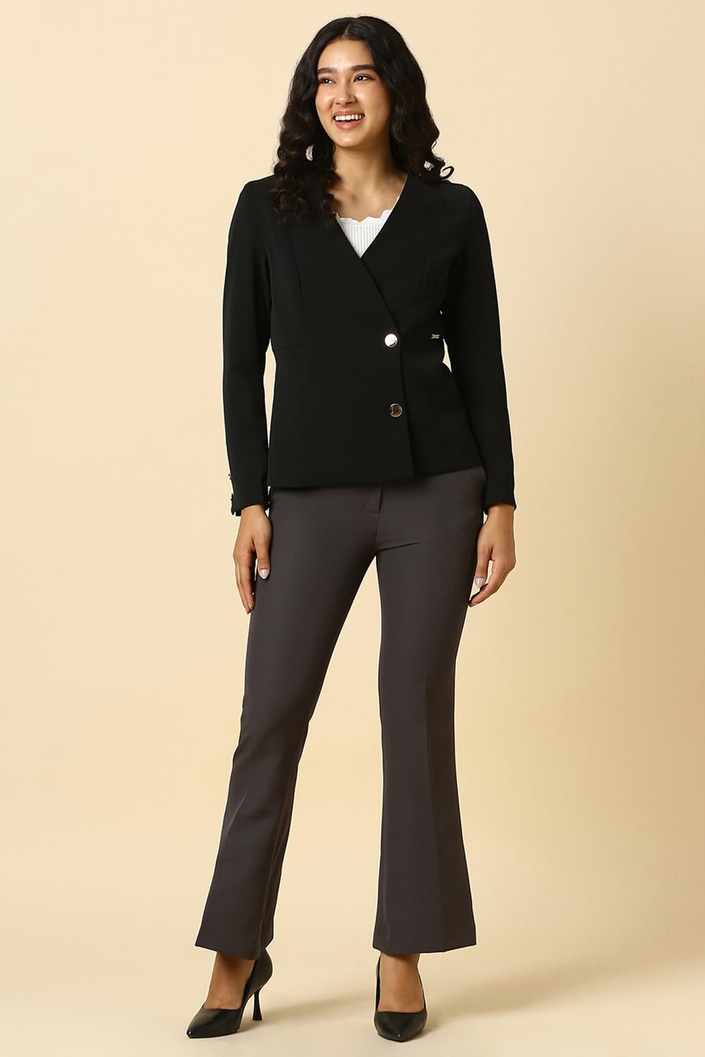 Allen Solly Women's Blazer (AHBZERGFA39435_Black