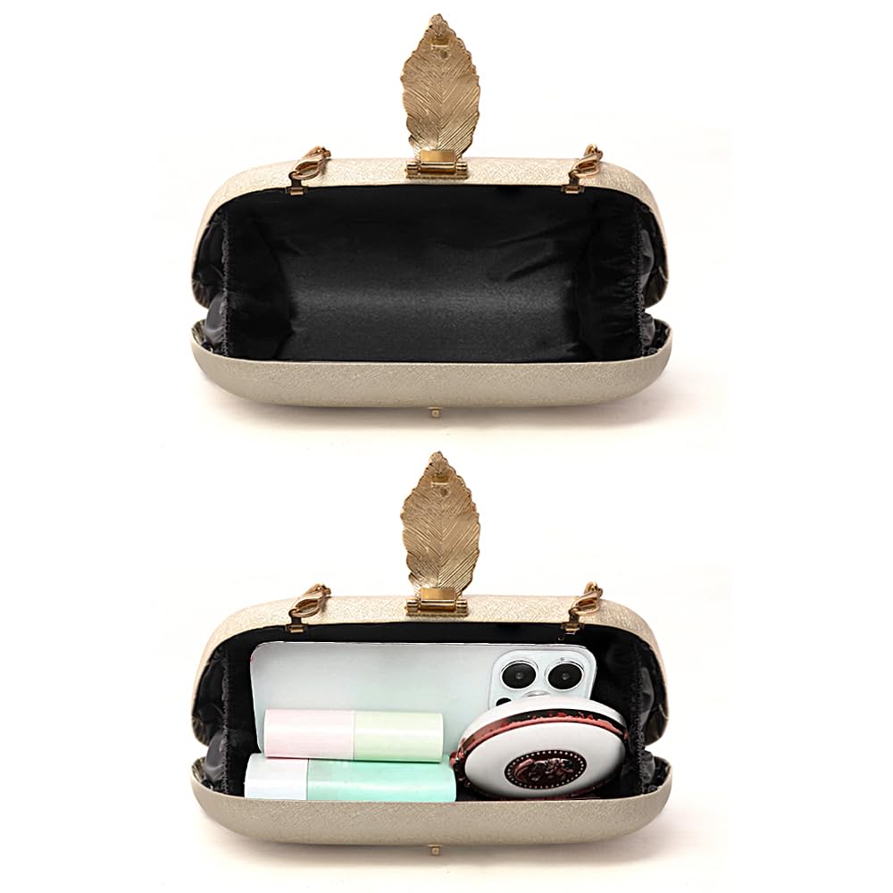 INOVERA (LABEL) Women Evening Hand Clutch | Ladies Party Wedding Purse with Chain Strap (Ivory)