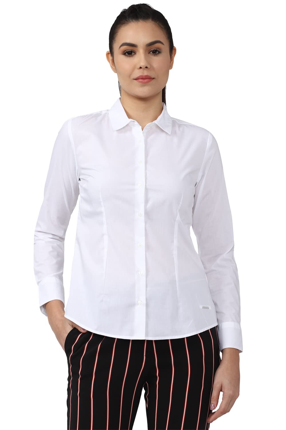 Van Heusen Women's Solid Regular Fit Shirt (VWSFCRGBU86024_White XS)