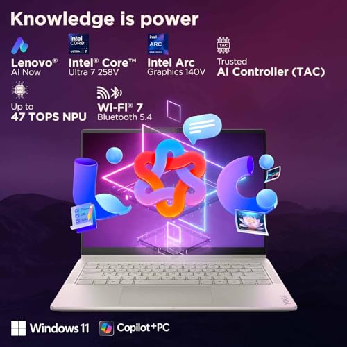 Lenovo Yoga 7 2-in-1 Intel Core Ultra 7 258V,Copilot+ AI PC(32GB RAM/1TB SSD/14(35.5cm) WQXGA+ OLED/47 Tops/Win 11/Office Home 2024/Yoga Pen/1Year ADP/Seashell/1.38Kg),83JQ000NIN Convertible Laptop