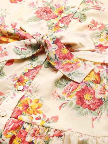 Label RITU KUMAR Collar Neck Full Sleeves Printed Short Dress with Belt Ecru