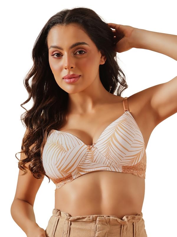 Clovia Women's Printed Padded Non-Wire Full Cup T-Shirt Bra (BR1922P18_32C_White)