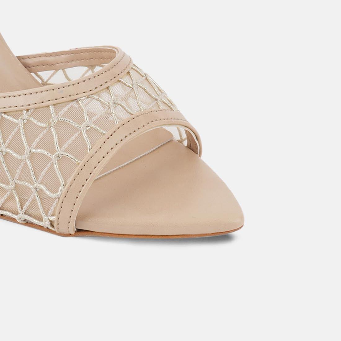 DROP BOLD Stylish Heels Women’s Beige Mesh Stiletto Sandals | Slip-On Party Heels for Girls & Women | Open Toe Fashion Mules