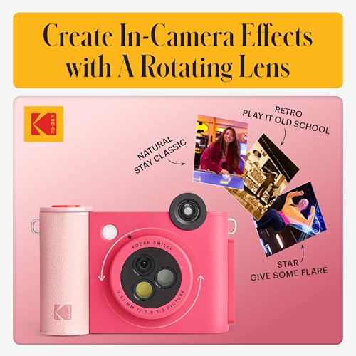 Kodak Smile+ 2-in-1 Digital Instant Print Camera & Printer Gift Bundle + Case + Zink 2x3 Sticky Back Photo Paper 20pk + Album + Sticker Sets + Sticker Frames + Hanging Frames + Markers - Fuchsia