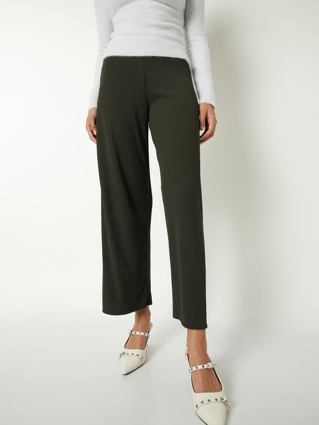 Max Women Ribbed Trousers (Green_XL)