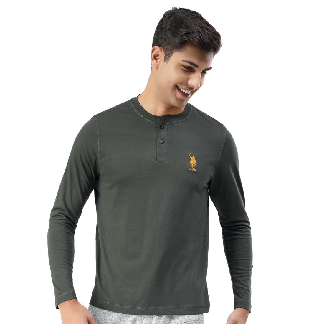 U.S. POLO ASSN. Men Comfort Fit Heathered Cotton I655 Regular Fit T-Shirt - Pack of 1 (Olive L)