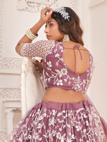 Zeel Clothing Women Embroidered Soft Net Semi-Stitched Lehenga Choli With Dupatta (2111-Mauve-Wedding-Stylish-Latest; Free Size)