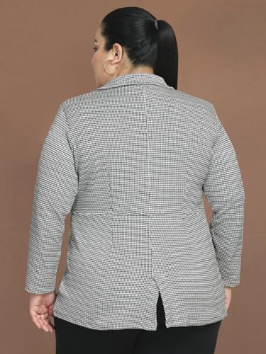 wild U Women Plus Size Blazer | Stretchable | Hip Length | Easy Wash | Western Stylish - White Black - 3XL