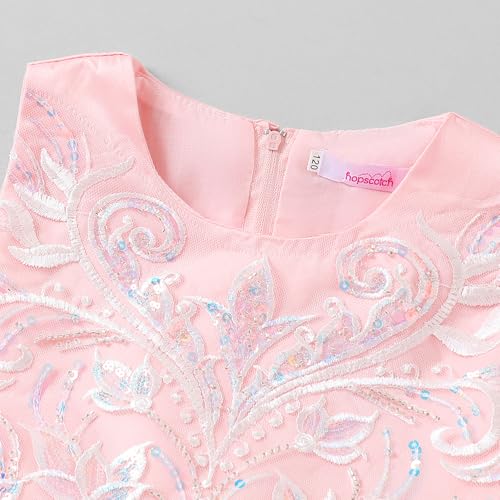 Hopscotch Girls Floral Embroidered Party Dress in Pink Color for Age (5-6 Years)