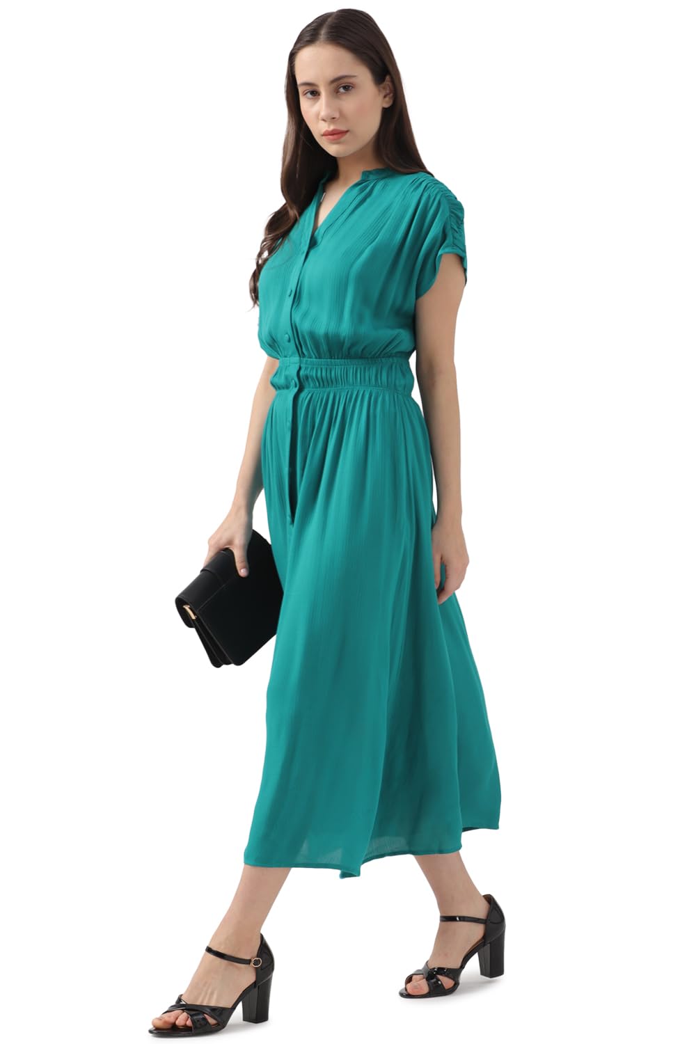 Van Heusen Women's Viscose A-Line Calf Length Dress (VWDRURGPX44178_Green
