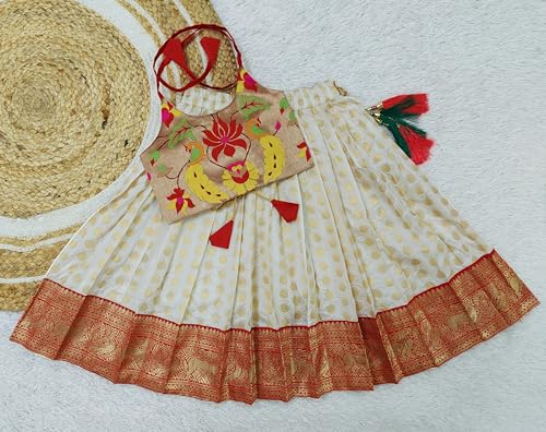 COMRATE Girl’s Jacquard Readymade Pattu Pavadai Red Lehenga Choli 18-24 Months
