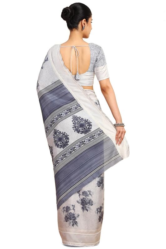 Soch Womens Grey Art Silk Floral Print Saree