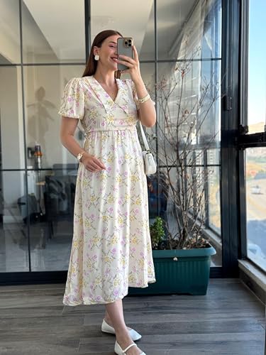 Pimu Rayon Fit and Flare Below The Knee One Piece Dresses for Women | Dress (in, Alpha, 2XL, Regular, Toddler Girls, White)