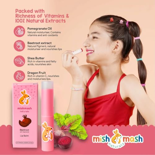 Mishmash Naturals Beetroot Lip Balm for Kids, Ages 3-14, 3g