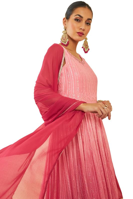Soch Pink Georgette Gown with Embroidery and Sequins