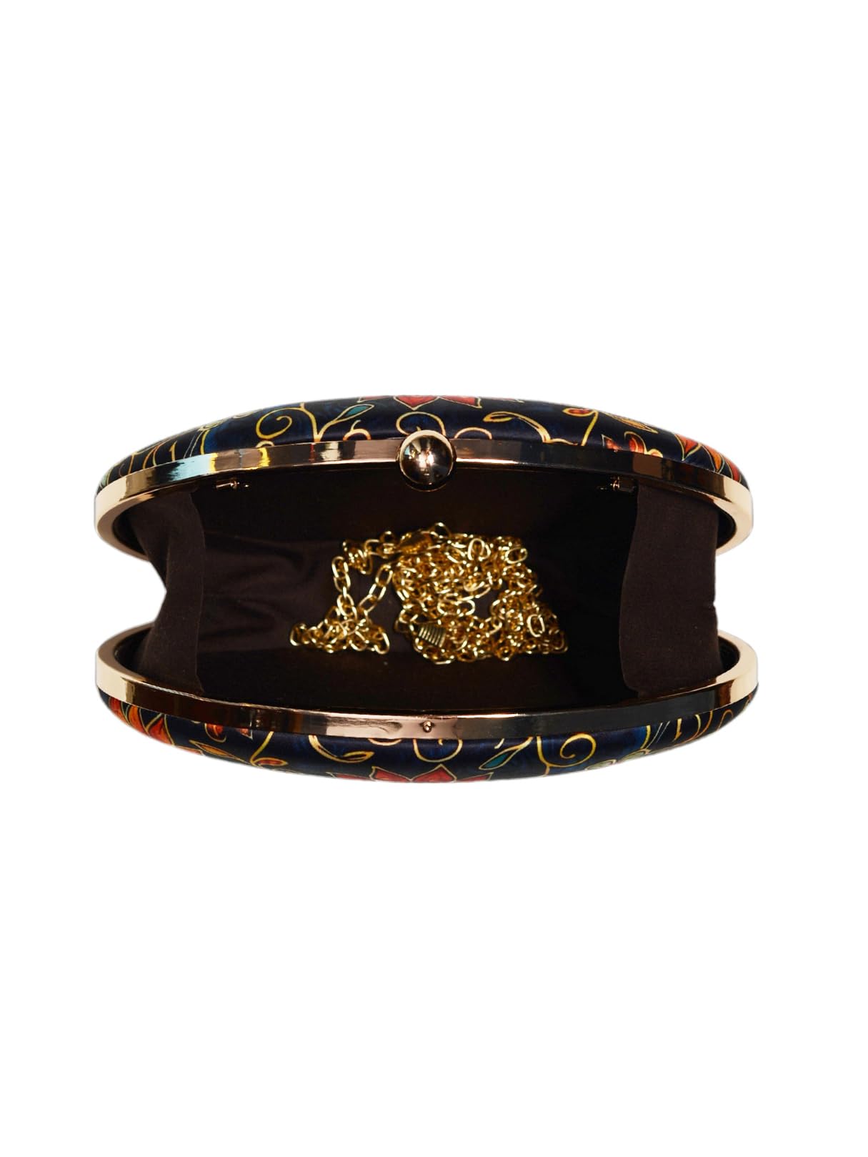 Artklim Blue Based Floral PrInted Oval Clutch Bag for Women with Detachable Strap