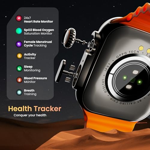 GOBOULT Newly Launched Crown Smart Watch 1.95'' Screen, BT Calling, Working Crown, Zinc Alloy Frame, 900 Nits Brightness, AI Voice Assistant, SpO2 Monitoring, 120+ Sports Mode (Tangerine)