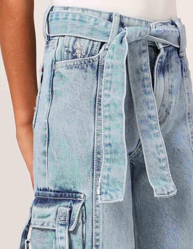 U.S. POLO ASSN. Kids Wide Leg fit Girls Cotton Jeans (UGJEN0198_Blue_13-14Y)