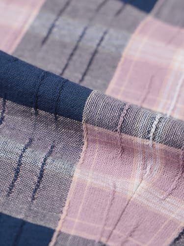 The Souled Store Cropped Shirt: Peony Women and Girls Full Sleeves Spread Collar Blue and Pink Plaid Cotton Oversized Fit Lightweight Comfortable All-Season for Casual Winter Wear Cropped Shirt