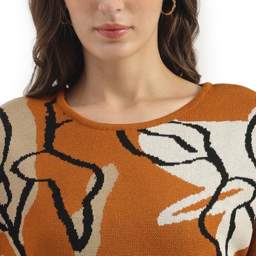United Colors of Benetton Round Neck Floral Print Sweater (Size: XL)-25A1099W3M54I902 Beige