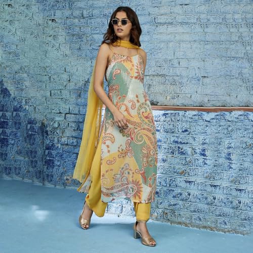 BIBA Women Polyester Printed Suit Set (SKDPAISLEYDIVA9671SS24YEL_Yellow