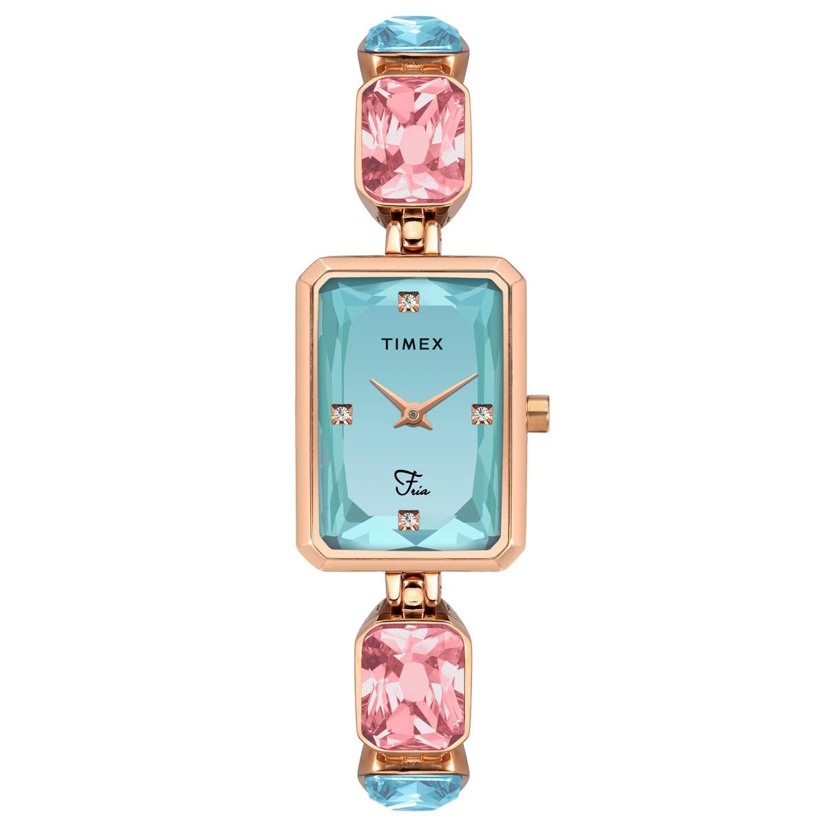 TIMEX Fria Analog Watch for Women with Blue Rectangle Dial & Rose Gold Brass Bracelet Band Water Resistant Women's Wrist Watches - TWEL16900