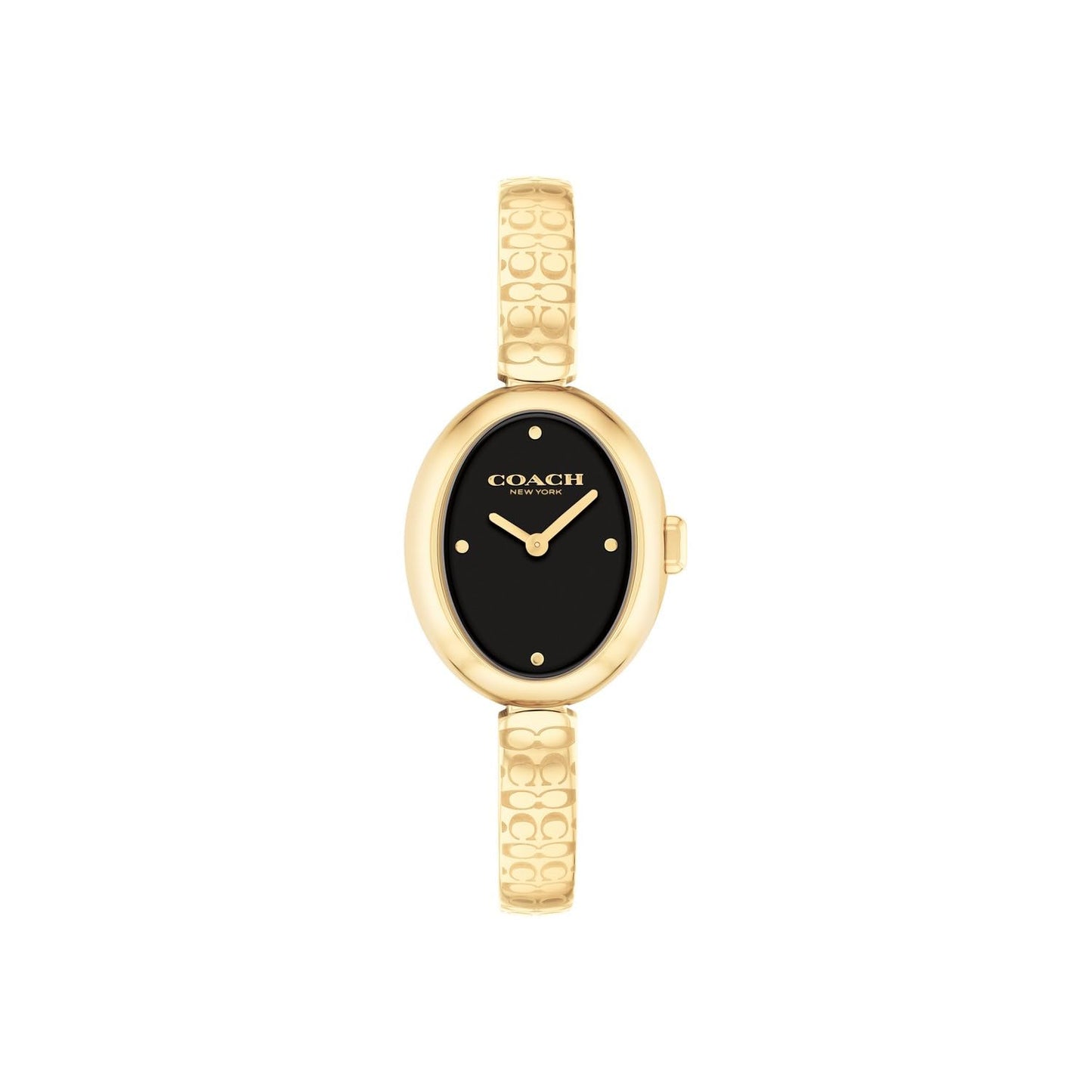 Coach Sammy Qtz Basic Slim Black Oval Dial Women's Watch|Ionic Plated Thin Gold Steel Material|Gold Color Band - 14504521