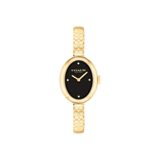Coach Sammy Qtz Basic Slim Black Oval Dial Women's Watch|Ionic Plated Thin Gold Steel Material|Gold Color Band - 14504521