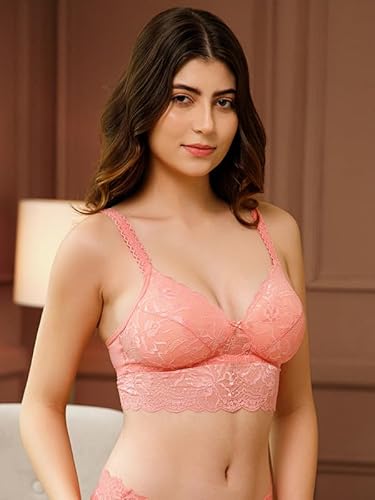 Clovia Women's Padded Non-Wired Full Coverage Longline Bralette_BR1785R34_Peach_34B
