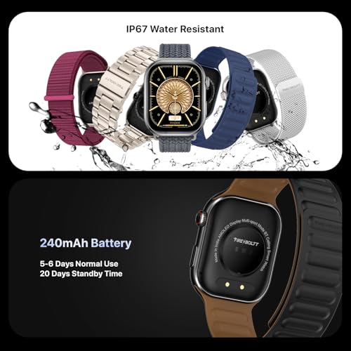 Fire-Boltt Brillia Pro Smart Watch with 51.3mm (2.02 inch) AMOLED Display, Bluetooth Calling, SpO2, Heart Rate Monitoring, 120+ Sports Modes, IP67 Waterproof, Long Battery Life (Black Mag)