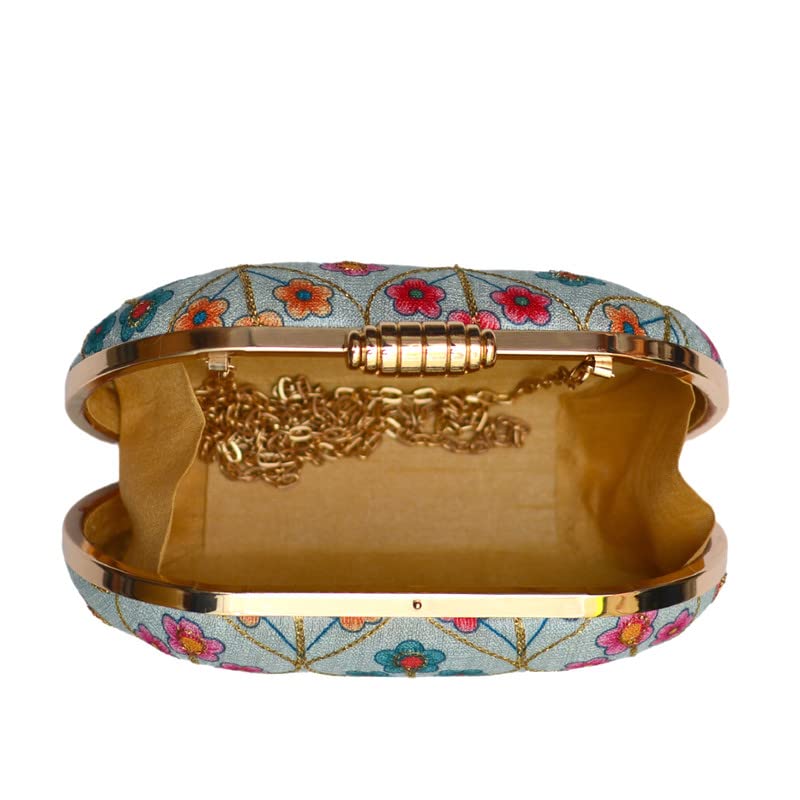 Artklim Embroidered Clutch Bag For Women With Detachable Strap (Multicolor 2)