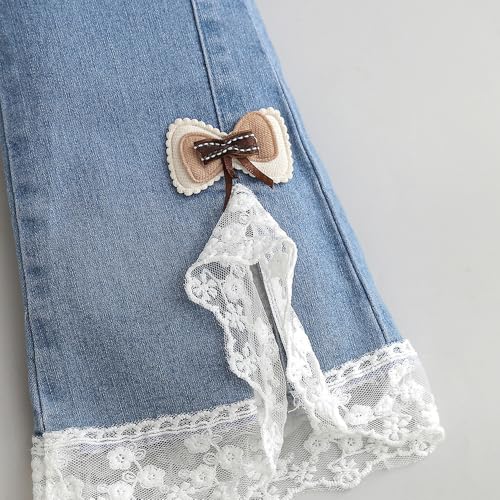 Hopscotch Girls Full Sleeves White 2-Pc Floral Bow Applique Blouse & Jeans For Age (18-24 Months)
