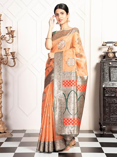 MIMOSA Women's Woven Design Kanjivaram Style Art Silk Saree With Blouse Piece : SA00002072PCFREE