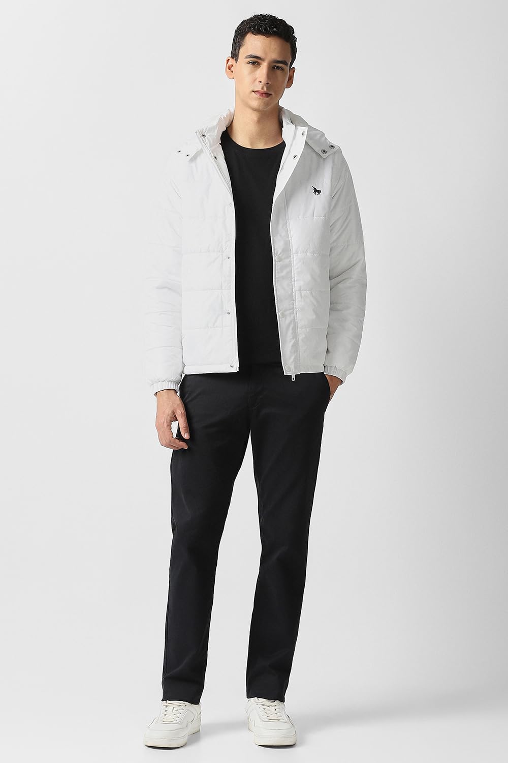 Men White Solid Casual Jacket
