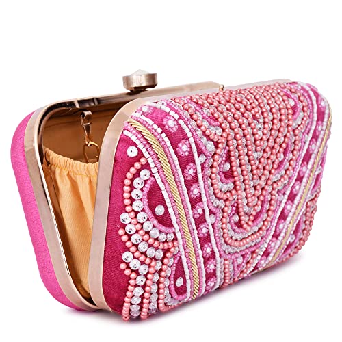 For The Beautiful You Dark Pink Embroidered Women's Clutch (620)